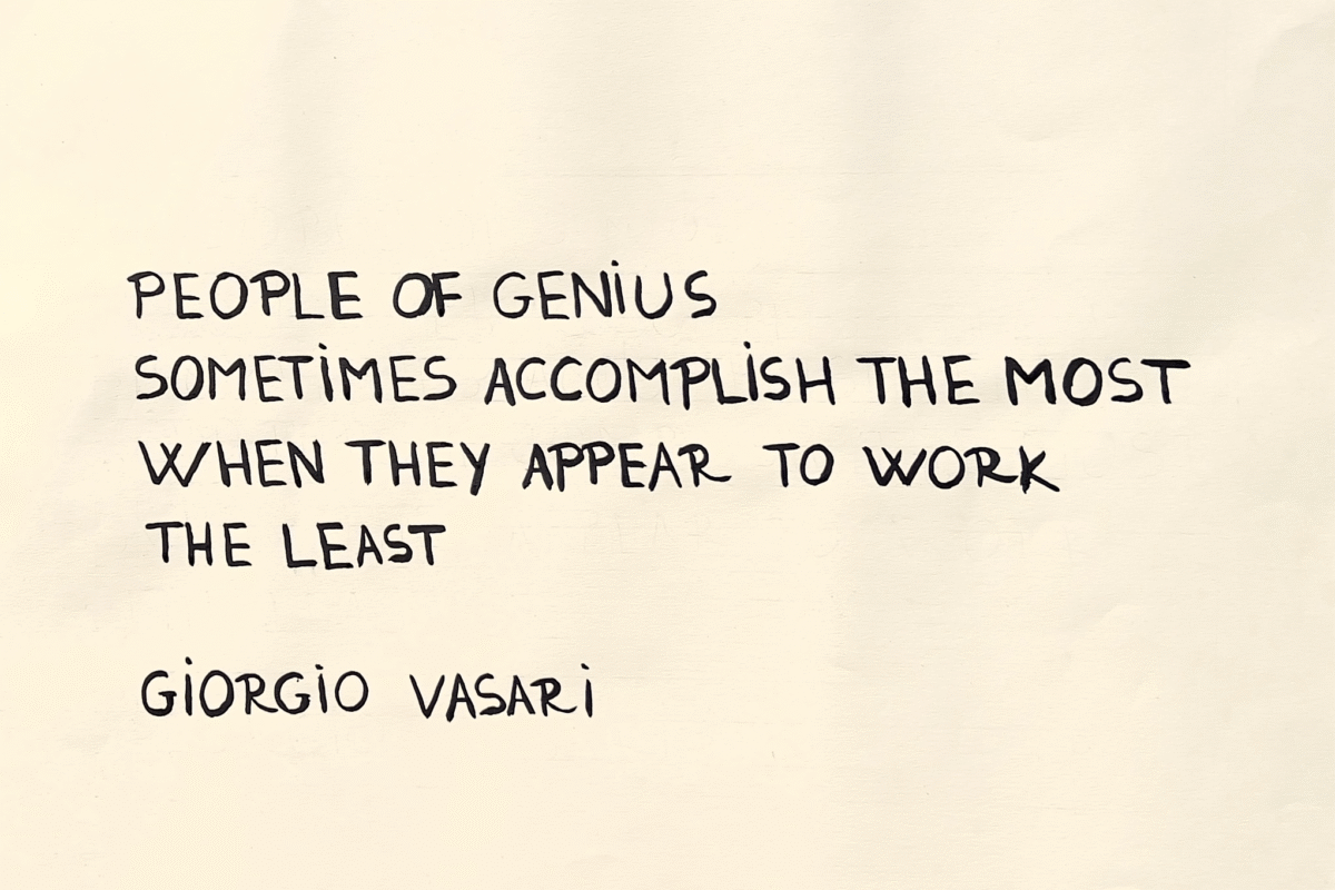 Hand-lettered ink drawing of Giorgio Vasari quote about creativity, featured as part of my website homepage redesign exploring different approaches to innovation.