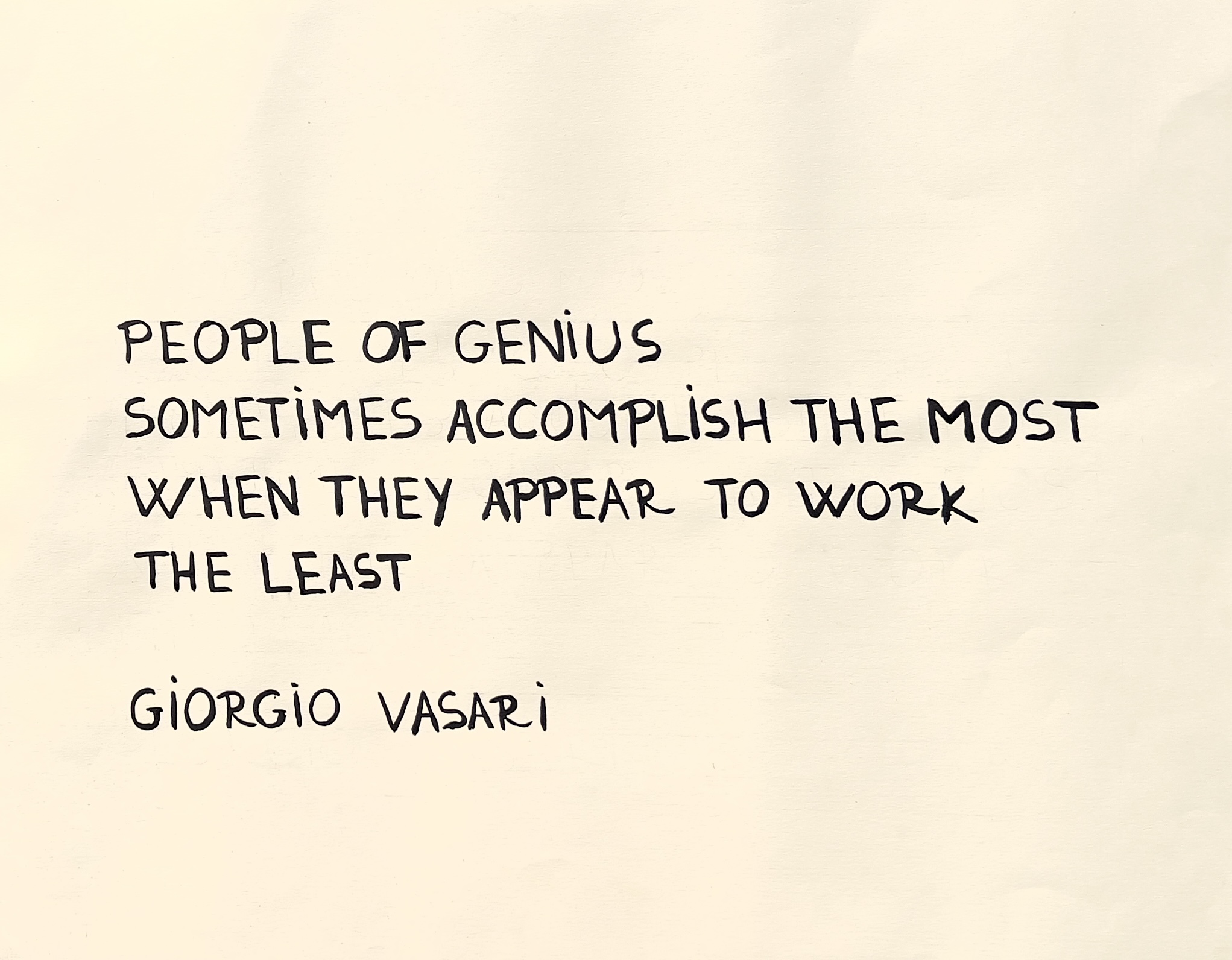 Hand-lettered ink drawing of Giorgio Vasari quote about creativity, featured as part of my website homepage redesign exploring different approaches to innovation.